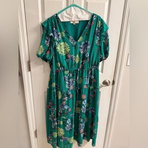 Floral Ruffle V-Neck Midi Dress Loft